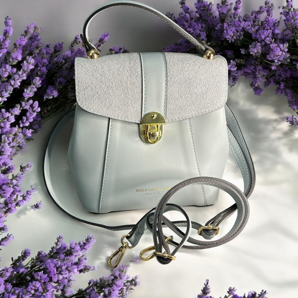 Viola Castellani Italian Leather Convertible Backpack Handbag Light Powder Blue